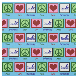 Tissu Peace Love Swimming Cute Swim Team Blue