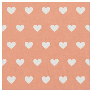 Tissu Peach Motif mignon aux Coeurs blancs