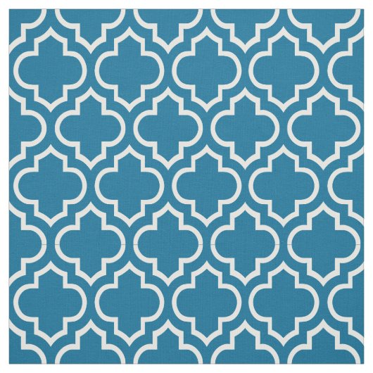 Tissu Peacock Blue, Quatrefoil Marocain Blanc #6 (Échantillon)