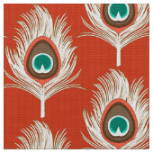 Tissu Peacock Feathers, Blanc sur Mandarin Orange (Fermer)