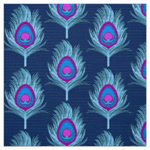 Tissu Peacock Feathers, Navy et Pastel Blue