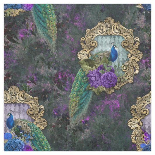 Tissu Peacock, Fleurs et Gold Frame (Échantillon)