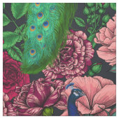 Tissu Peacocks dans le jardin rose 2 (Échantillon)