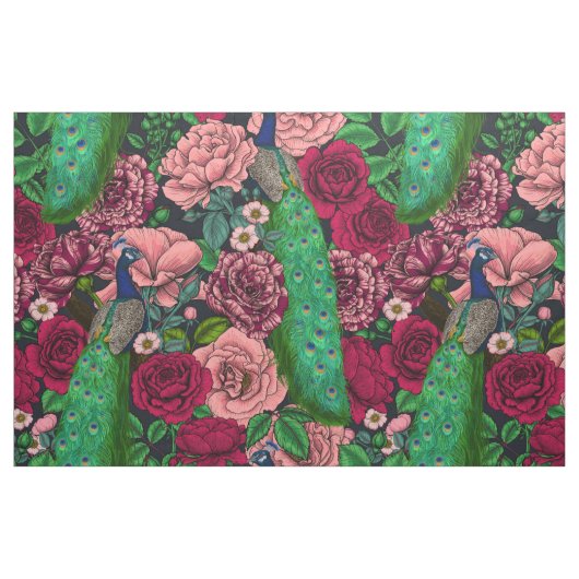 Tissu Peacocks dans le jardin rose 2 (Fat Quarter)