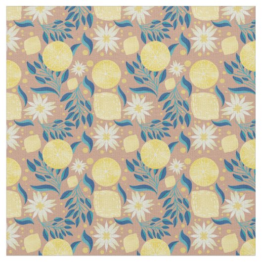 Tissu Pêche florale Citrus citron (Fermer)