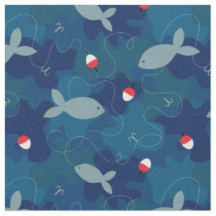 Tissu Pêche Motif Camo bleu