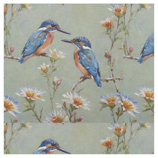 Tissu Pêcheurs Australiens Bleus Et Fleurs D'Eucalyptus, (Fermer)