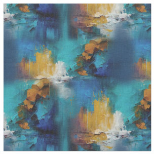 Tissu Peinture à l'huile bronze doré et bleu abstrait en