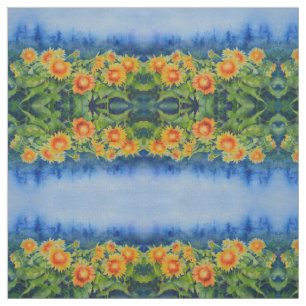 Tissu Peinture d'aquarelle des champs de tournesol