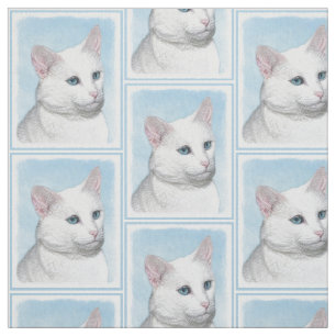 Tissu Peinture de chat blanc - Cute Original Cat Art