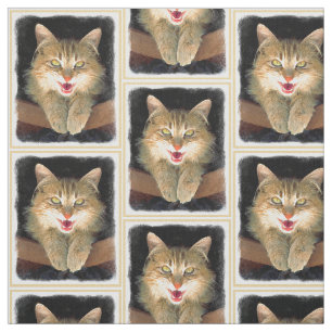 Tissu Peinture de chat Mad - Cute Original Cat Art