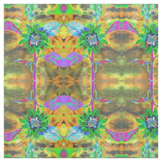 Tissu Peinture de tournesol abstraite rétro or vert (Échantillon)