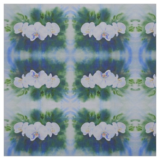 Tissu Peinture d'orchidée d'aquarelle blanche, vert bota (Échantillon)