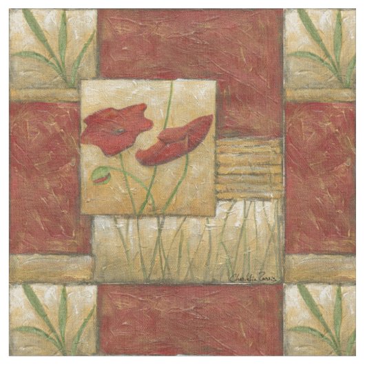 Tissu Peinture florale avec traits de pinceau visibles (Fermer)