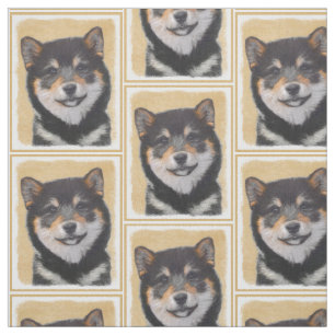 Tissu Peinture Shiba Inu (Noir et Tan) - Art Chien