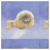 Tissu Pékingese sur fond bleu (Fermer)