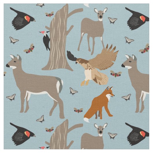 Tissu Pennsylvania Wildlife Deer, Fox, Birds Patterned (Fermer)
