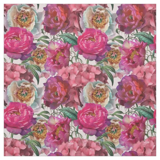 Tissu Peonies roses rouges et fleurs d'Hydrangée (Échantillon)