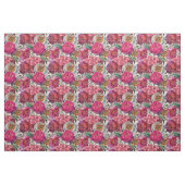 Tissu Peonies roses rouges et fleurs d'Hydrangée (Yard)
