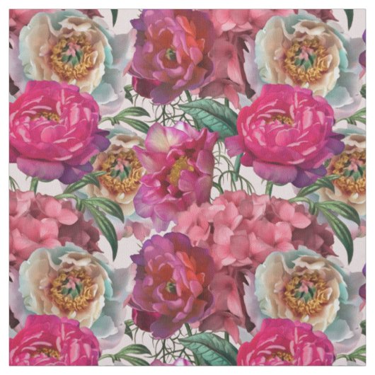 Tissu Peonies roses rouges et fleurs d'Hydrangée (Échantillon)
