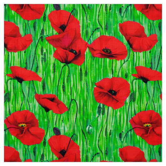 Tissu Pépites rouges dans un champ vert (Échantillon)