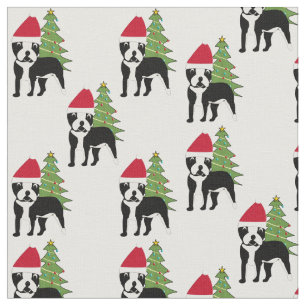 Tissu père Noël Cartoon Boston Terrier