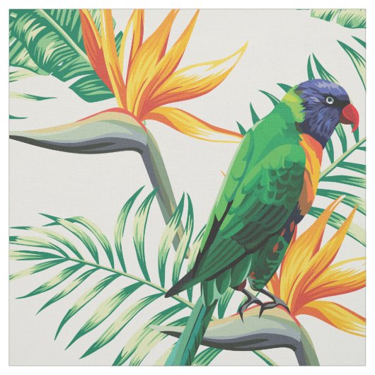 Tissu Perroquet Et Fleurs (Échantillon)