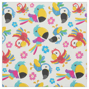 Tissu Perroquets colorés, Perroquets tropicaux, Oiseaux,