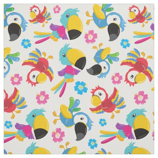 Tissu Perroquets colorés, Perroquets tropicaux, Oiseaux, (Échantillon)