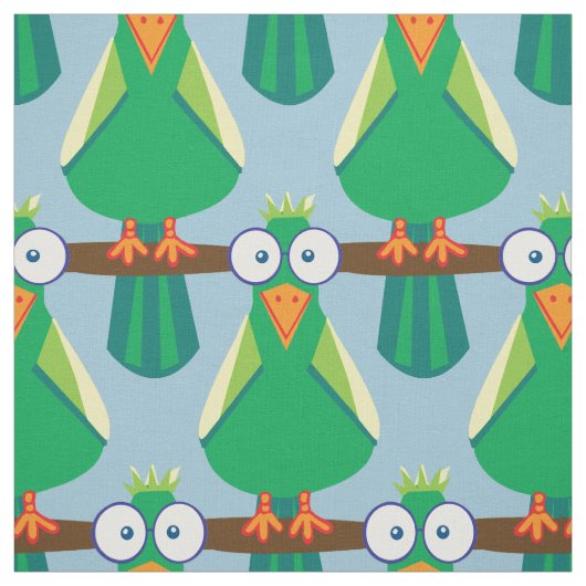 Tissu Perroquets de caricature verte (Échantillon)