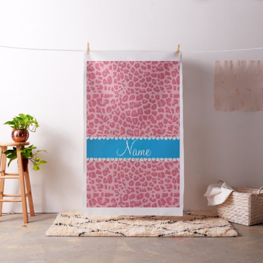 Tissu Personalized name pretty pink leopard blue stripe (In Situ)