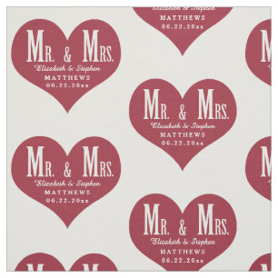 Tissu Personnalisé M. et Mme Mariage Modèle de coeur bla