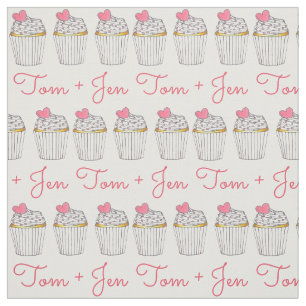 Tissu Personnalisé Mariage Cupcake Pink Heart Love