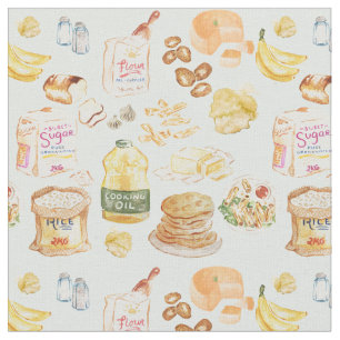Tissu Petit-déjeuner vintage aquarelle motif- farine, pa