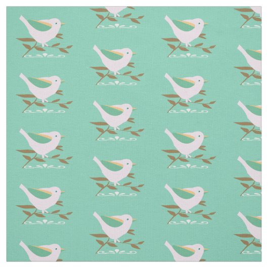 Tissu Petit oiseau rose à la menthe arrière - plan (Échantillon)