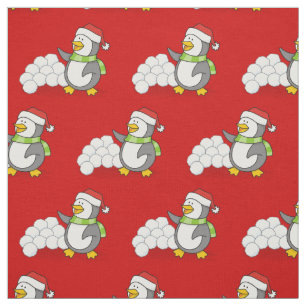 Tissu Petit pingouin avec boules de neige agitant Motif