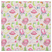 Tissu Petite Fille Camping À Thème Porte Rose (Échantillon)