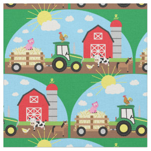 Tissu Petits animaux de ferme Tracteur