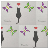 Tissu Petits Chats noirs avec papillons verts et violets (Fermer)