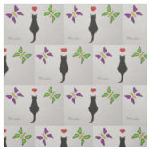 Tissu Petits Chats noirs avec papillons verts et violets (Échantillon)