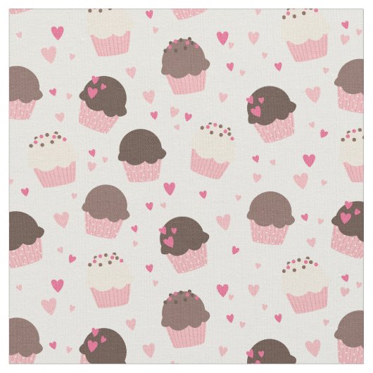 Tissu Petits gâteaux et coeurs mignons dans le rose et (Fermer)