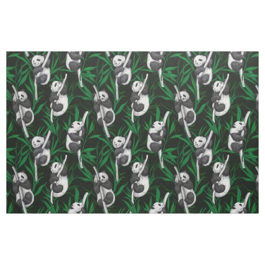 Tissu Petits panda sur vert foncé (Fat Quarter)