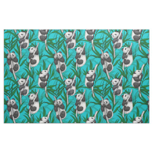 Tissu Petits panda turquoise