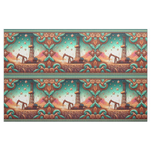 Tissu Pétrole à gaz avec bordure d'impression en cuir