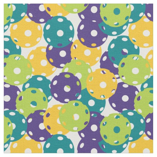 Tissu Pickleball - jaune, violet, vert sur blanc (Fermer)