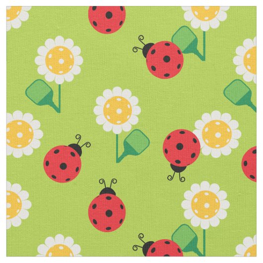 Tissu 💚 🐞 Pickleball ladybugs, marguerites, taille per (Fermer)