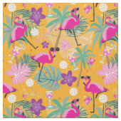 Tissu Pickleball tropical avec flamants, jaune (fermé)