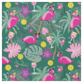 Tissu Pickleball tropical avec flamants, vert (fermé)