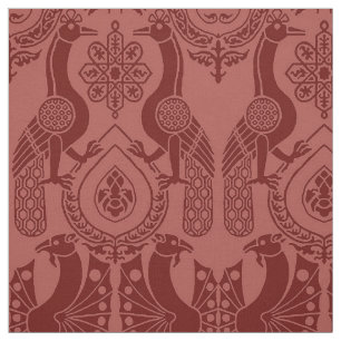 Tissu Pics et dragons médiévaux rouges foncés