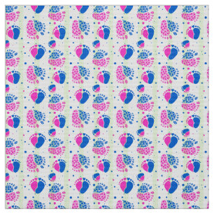 Tissu Pieds bébé et Coeurs en bleu et rose